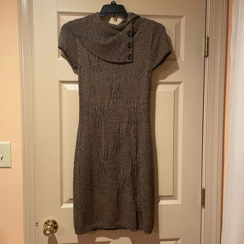 Jones Wear Brown Knit Short Sleeve Dress, Size Small